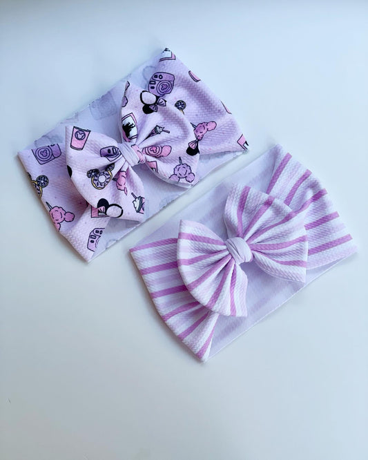 Purple mouse & stripes - Ev's Bowtique Shop, The most comfortable trendy bows for all of your babes. Traditional bows come styled as headwraps, Nylons, clips or pigtail sets! The choice is always yours!